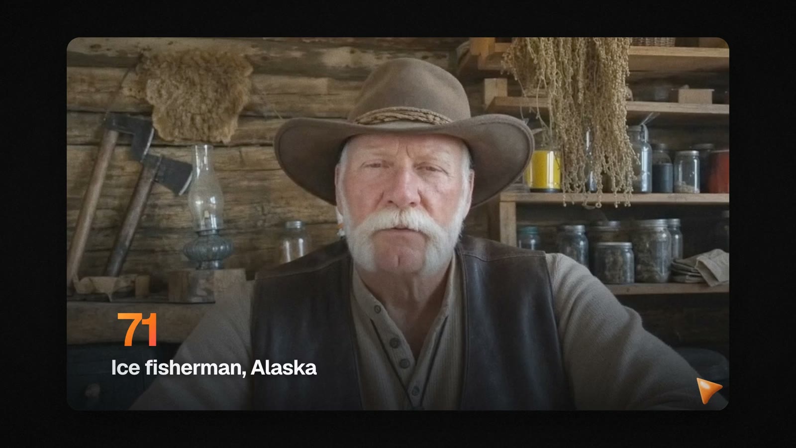 A HeyTuber avatar: a 71-year-old ice fisherman in Alaska