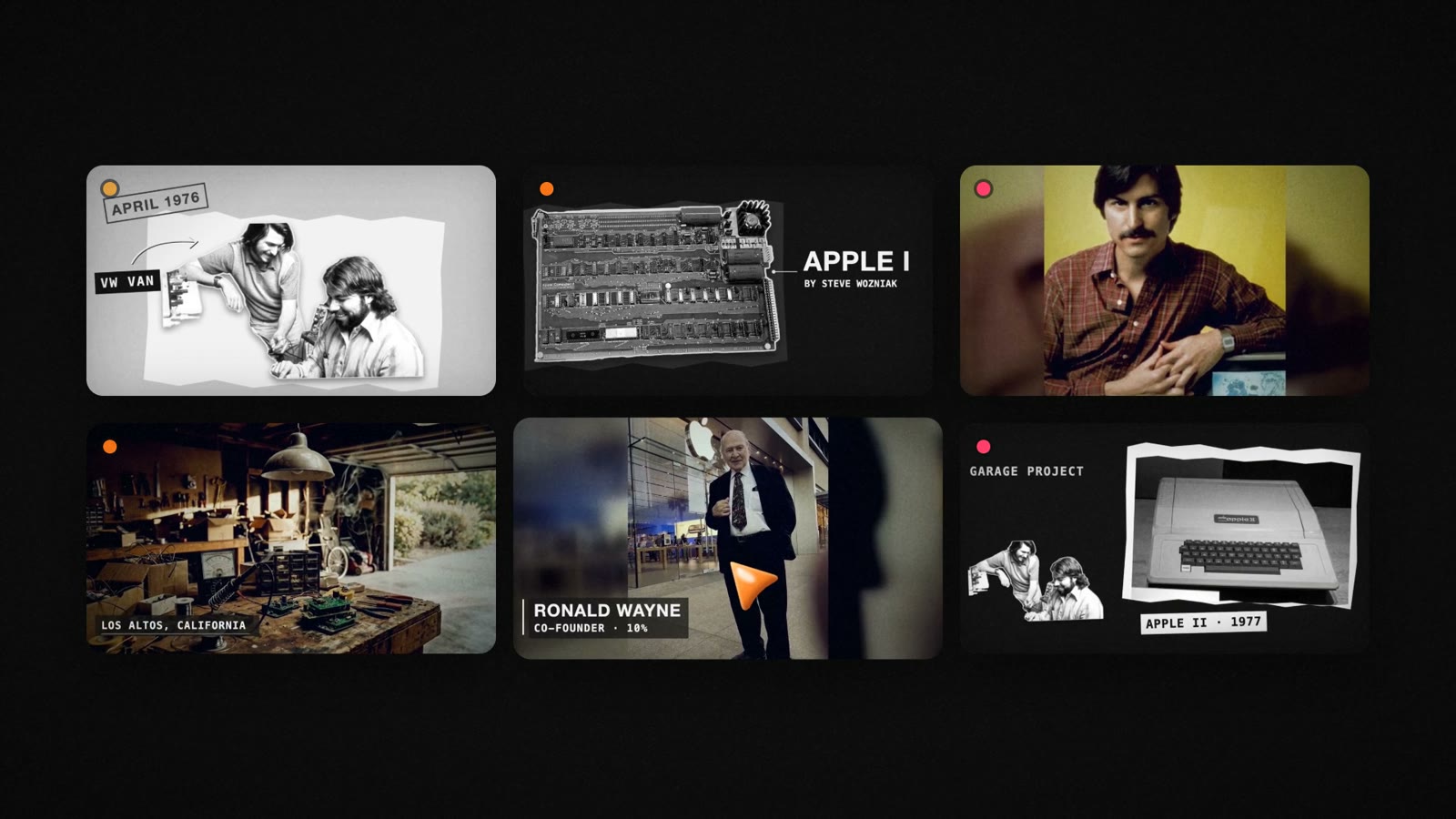 Scenes from the Apple founding story video, chosen scene by scene
